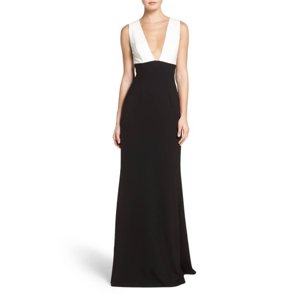 NWD JILL Jill Staurt Colorblock‎ Plunge Gown Black/Ivory [SZ 12 ] - Picture 1 of 11